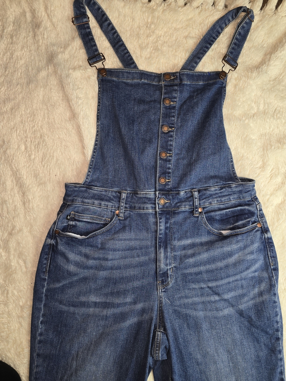 Plus Size Button-Front Denim Overalls - Blue - Picture 5 of 14